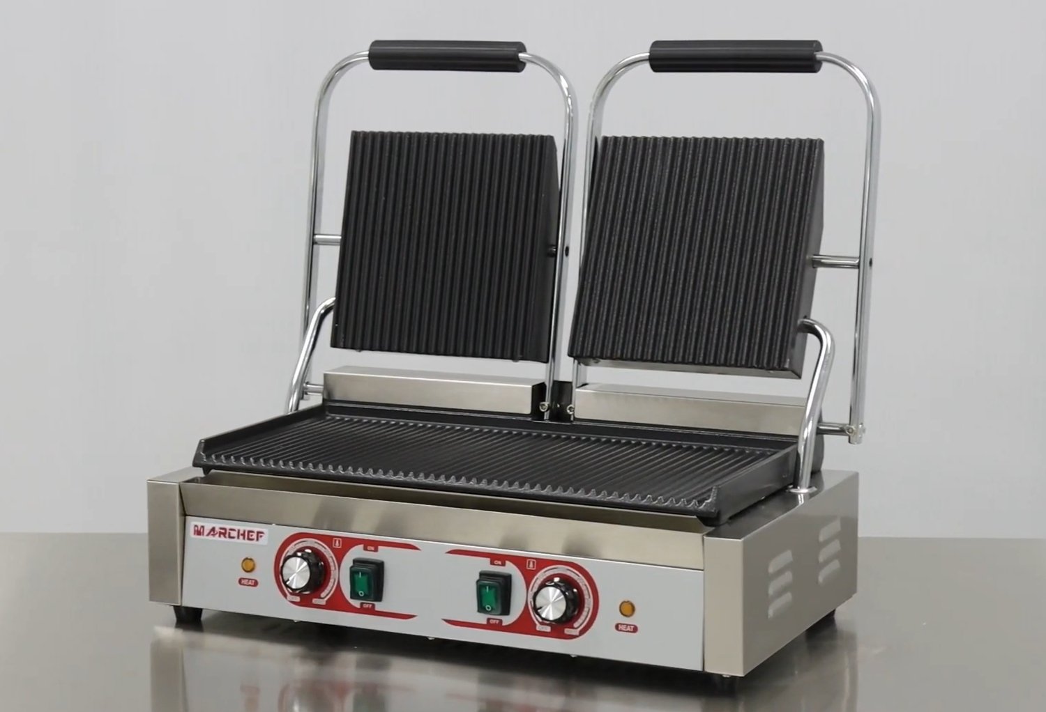 Commercial Double Plate Panini Grill Full Ribbed PG-813A